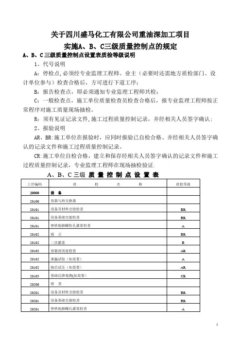 ABC三级质量控制点设置(修订)