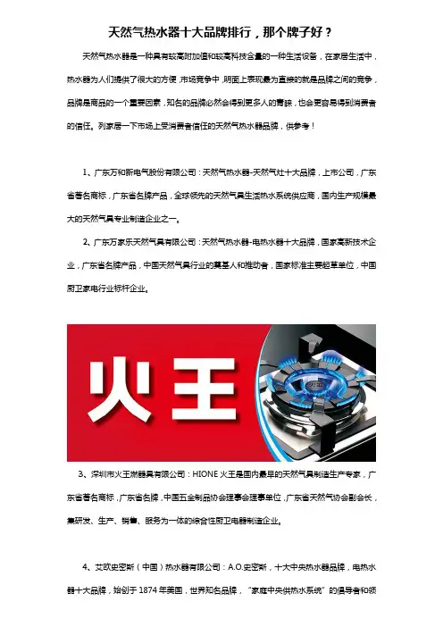 天然气热水器十大品牌排行,那个牌子好？
