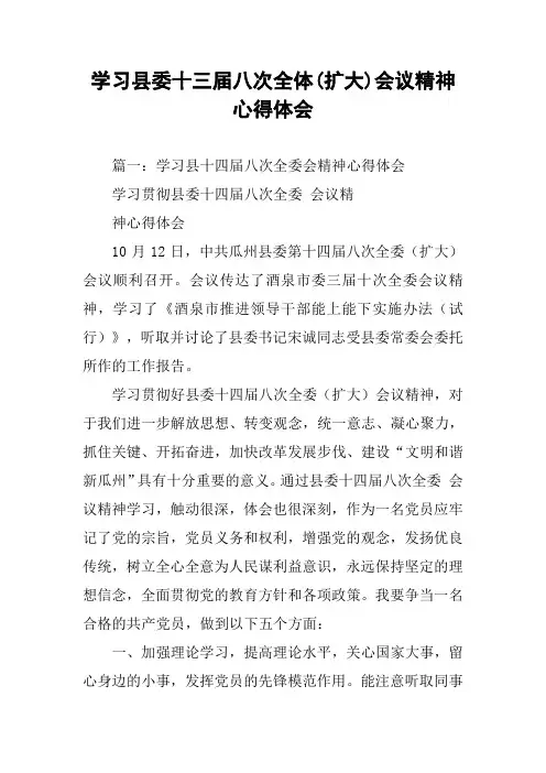 学习县委十三届八次全体(扩大)会议精神心得体会