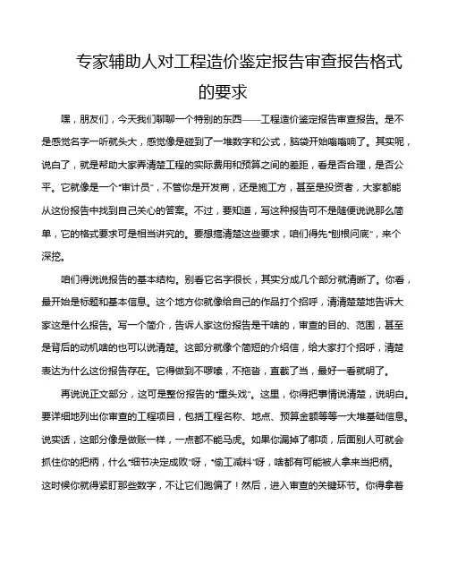 专家辅助人对工程造价鉴定报告审查报告格式的要求