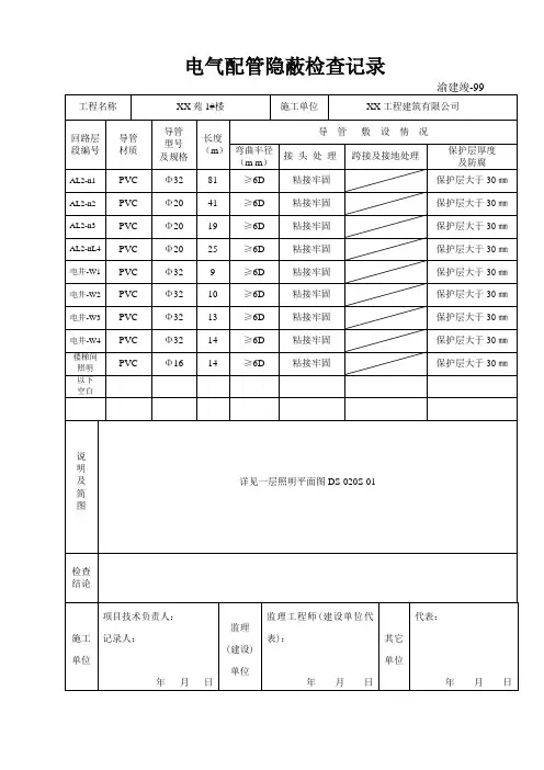 渝建竣99 电气配管隐蔽检查记录