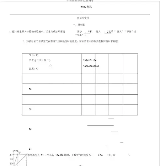 初中物理质量及密度中考试题包括答案