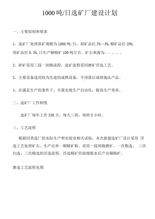 1000吨铜选矿厂建设计划