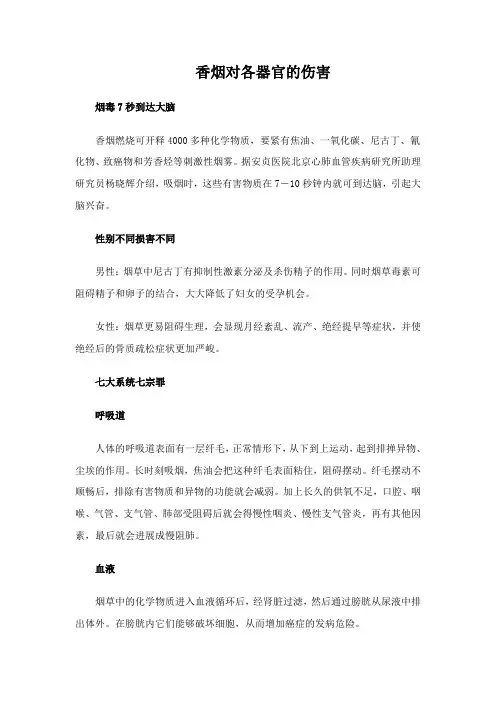 香烟对各器官的伤害