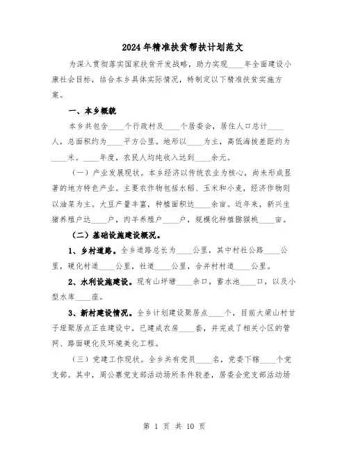 2024年精准扶贫帮扶计划范文（六篇）