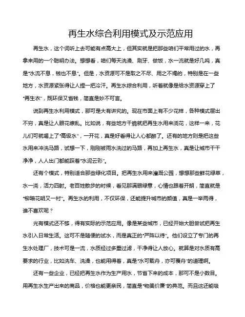再生水综合利用模式及示范应用