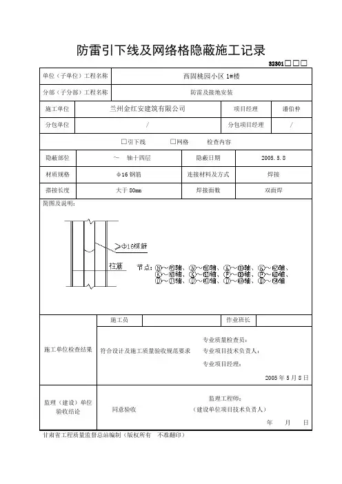 防雷引下线及网络格隐蔽施工记录