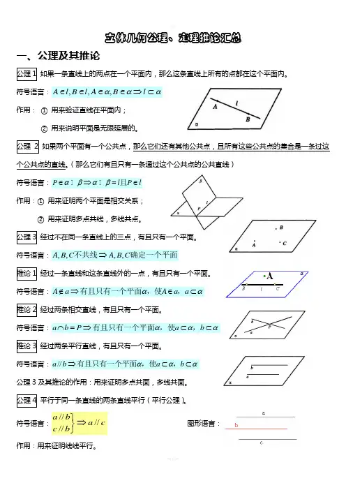 立体几何公理、定理推论汇总