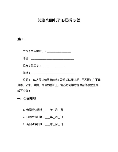 劳动合同电子版样板5篇