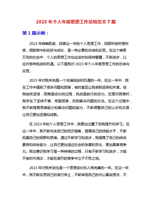 2023年个人年度思想工作总结范文7篇