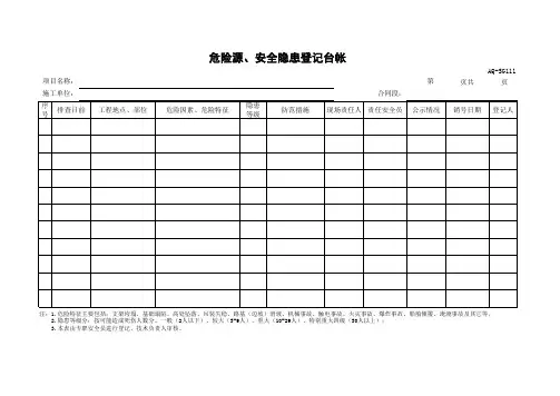 公路施工企业危险源、安全隐患登记台帐