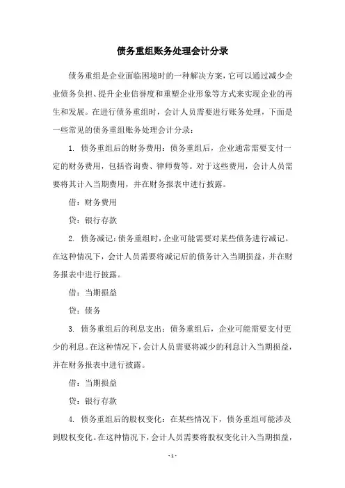 债务重组账务处理会计分录