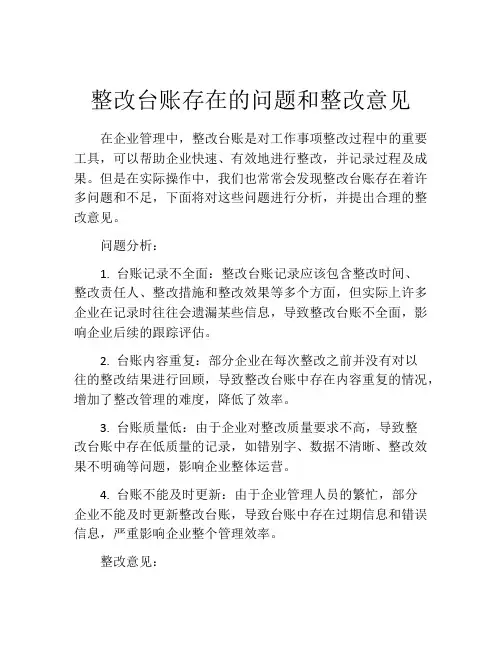 整改台账存在的问题和整改意见