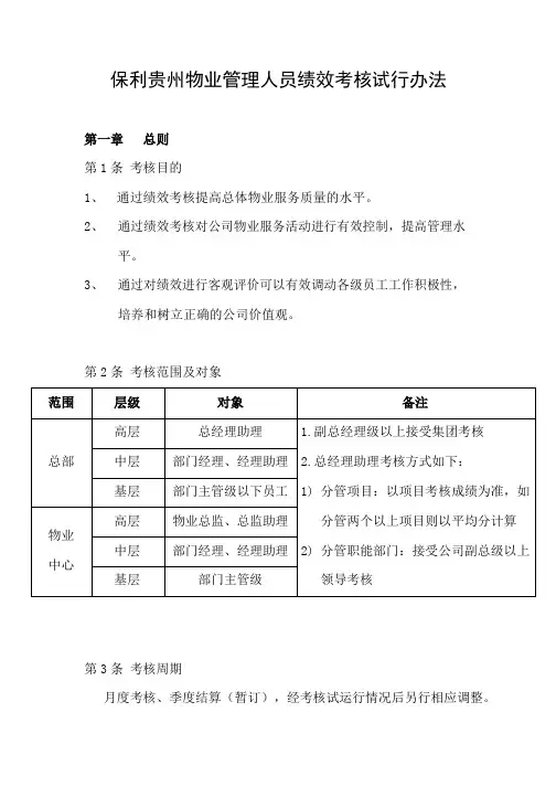 保利贵州物业管理人员绩效考核试行办法
