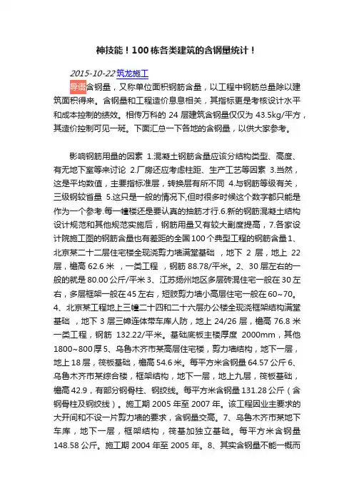 神技能！100栋各类建筑的含钢量统计！