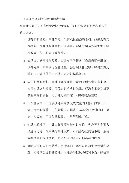 审计实训中遇到的问题和解决方案