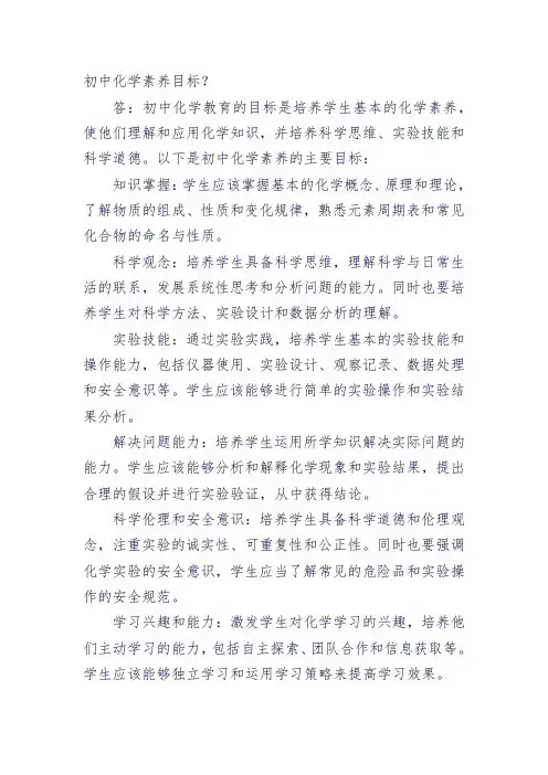 初中化学素养目标