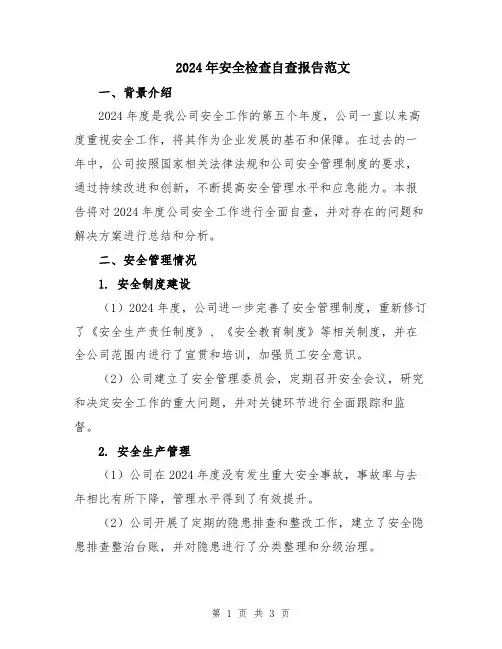 2024年安全检查自查报告范文