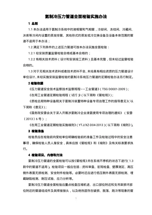 氨制冷压力管道全面检验实施办法