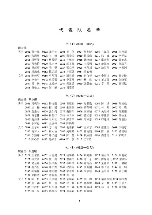 代表队人数统计表 - 瑞安市安阳实验中学