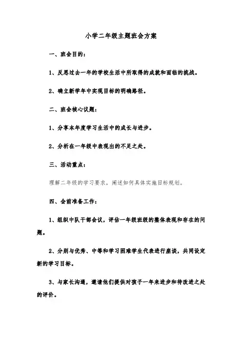 小学二年级主题班会方案（三篇）
