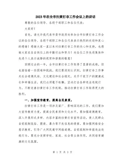 2023年在全市扫黄打非工作会议上的讲话