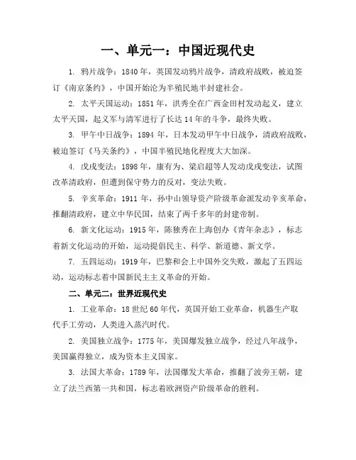 九年级历史下册知识点总结