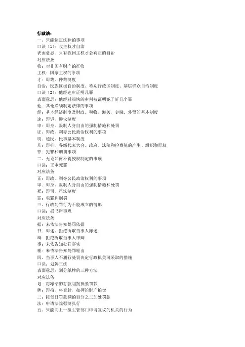 (完整版)口诀归总行政法