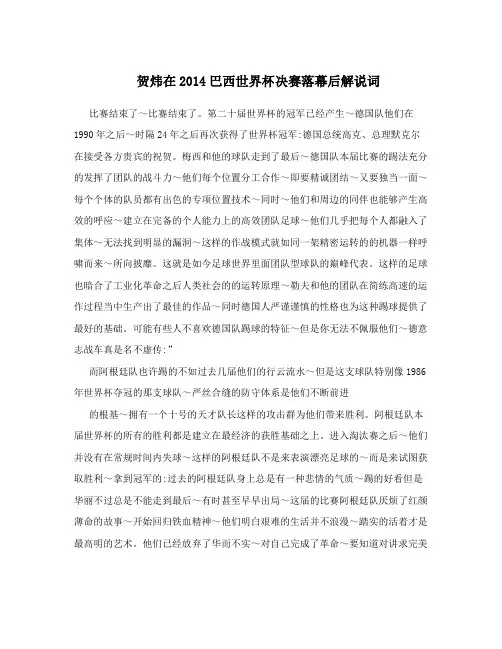 贺炜在2014巴西世界杯决赛落幕后解说词