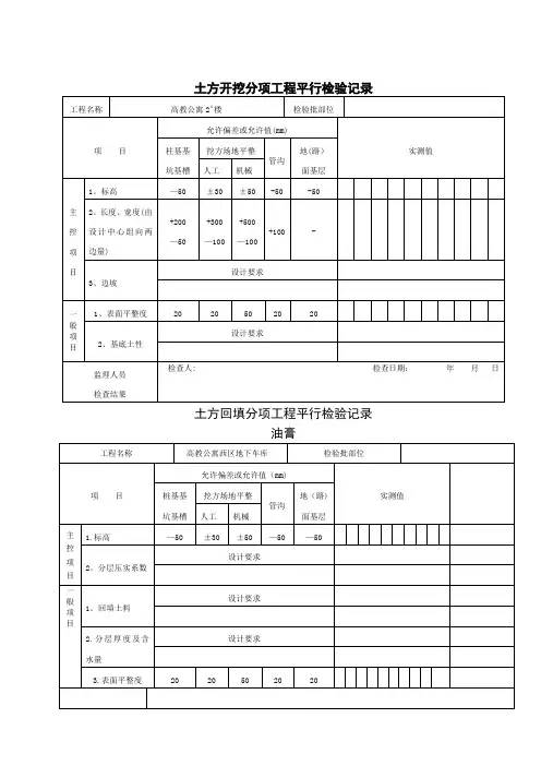 平行检验记录表格