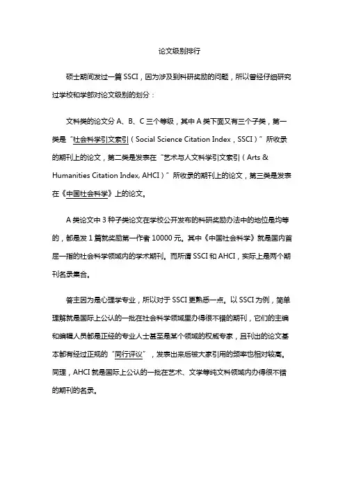 论文级别排行