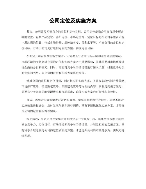 公司定位及实施方案