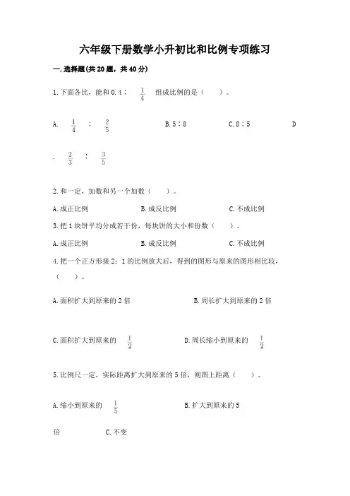 六年级下册数学小升初比和比例专项练习(完整版)