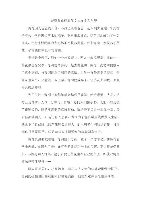 青铜葵花梗概作文200字六年级