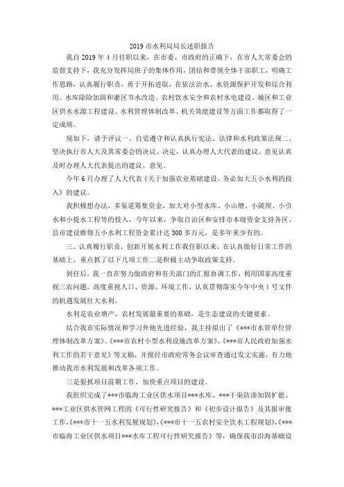 最新-2019市水利局局长述职报告 精品