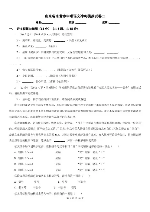 山东省东营市中考语文冲刺模拟试卷二