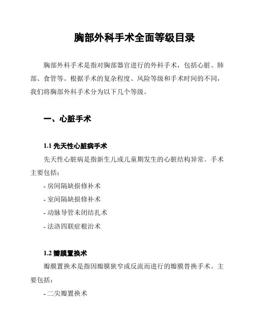 胸部外科手术全面等级目录