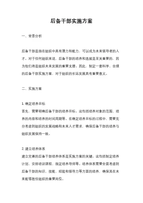 后备干部实施方案