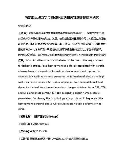 局部血流动力学与颈动脉斑块相关性的影像技术研究