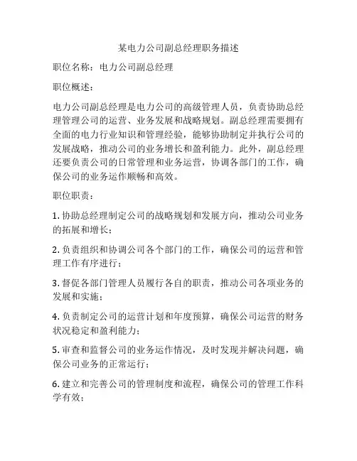 某电力公司副总经理职务描述