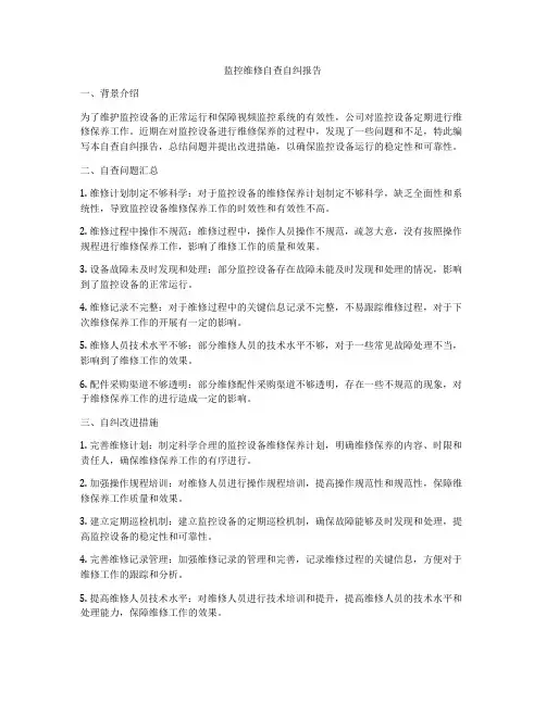 监控维修自查自纠报告
