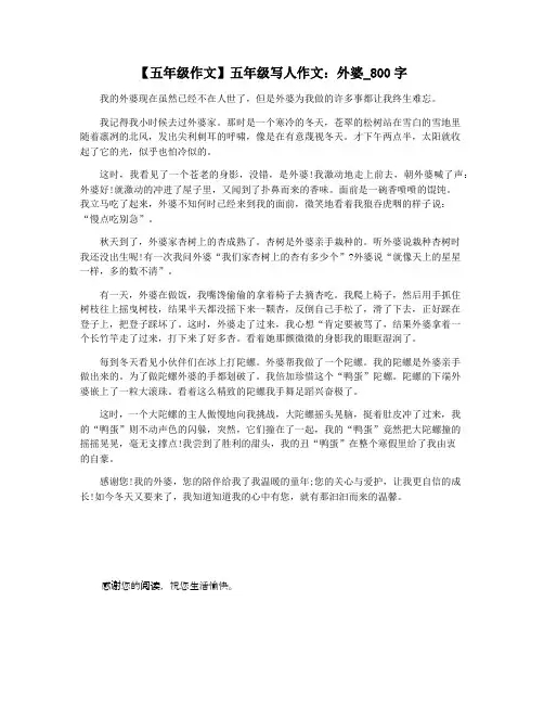 【五年级作文】五年级写人作文：外婆_800字