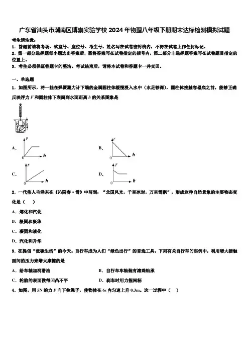 广东省汕头市潮南区博崇实验学校2024年物理八年级下册期末达标检测模拟试题含解析