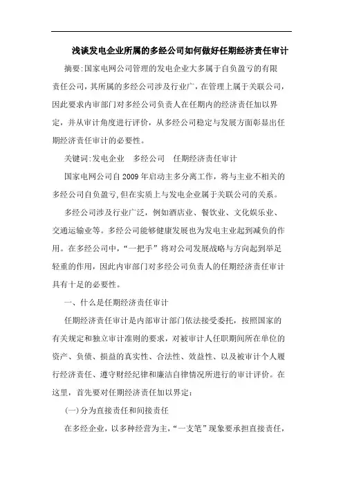 浅谈发电企业所属的多经公司如何做好任期经济责任审计