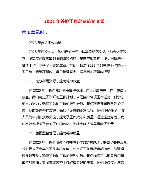 2023年养护工作总结范文8篇