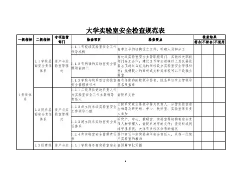 大学实验室安全检查表