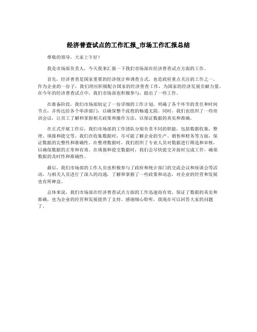 经济普查试点的工作汇报_市场工作汇报总结