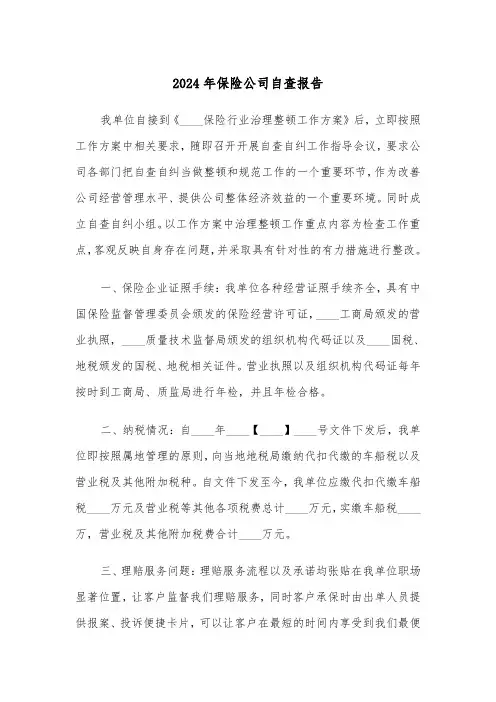 2024年保险公司自查报告(2篇)