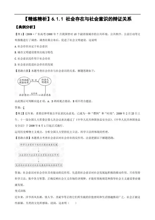 精练精析6.1.1社会存在与社会意识的辩证关系(大纲版高二下)
