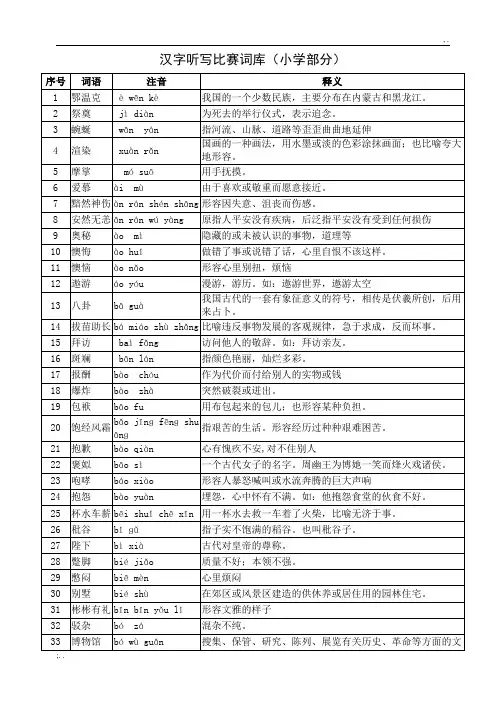 汉字听写比赛词库(小学部分)